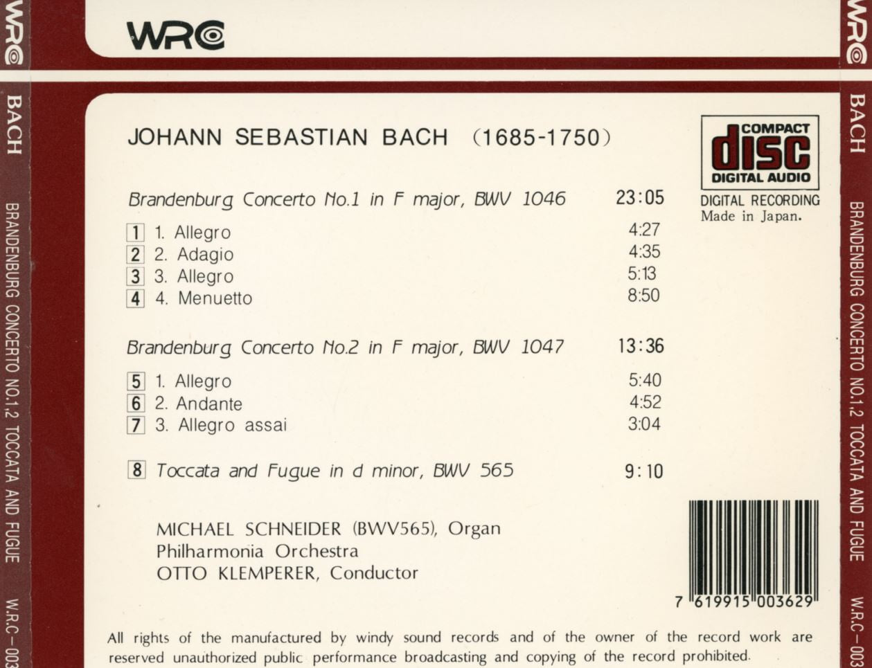 미하엘 슈나이더,오토 클렘페러 - Michael Schneidr,Otto Klemperer - Bach Brandenbugr Concerto No.1,2 [일본발매]