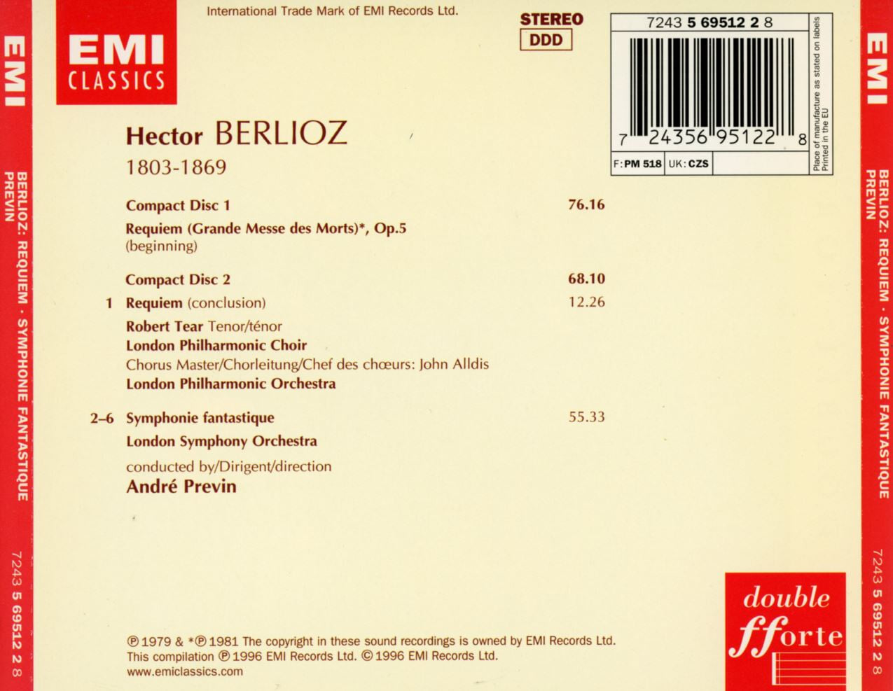 앙드레 프레빈 - Andre Previn - Berlioz Requiem, Symphonie Fantastique 2Cds [E.U발매] 