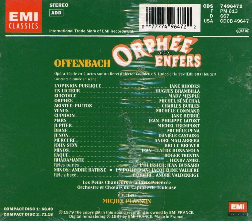미셸 플라송 - Michel Plasson - Offenbach Orphee Aux Enfers 2Cds [미개봉] [프랑스발매]