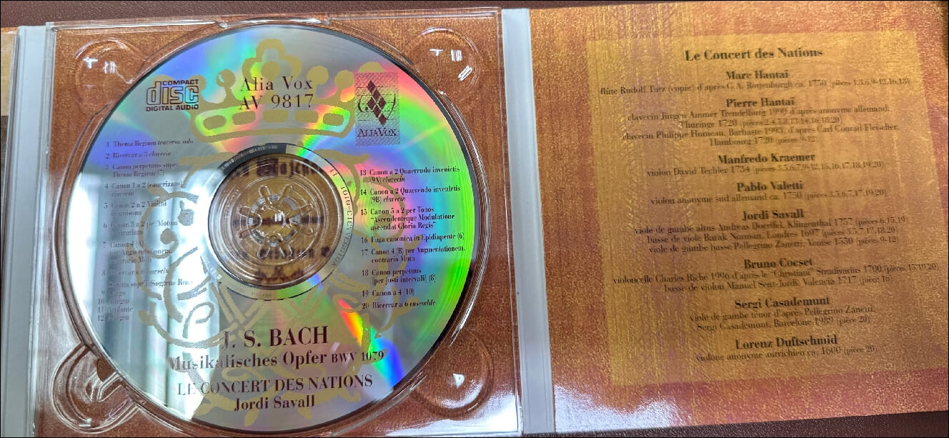 Bach :  음악의 헌정 (Musikalisches Opfer) - 사발 (Jordi Savall) (유럽발매)