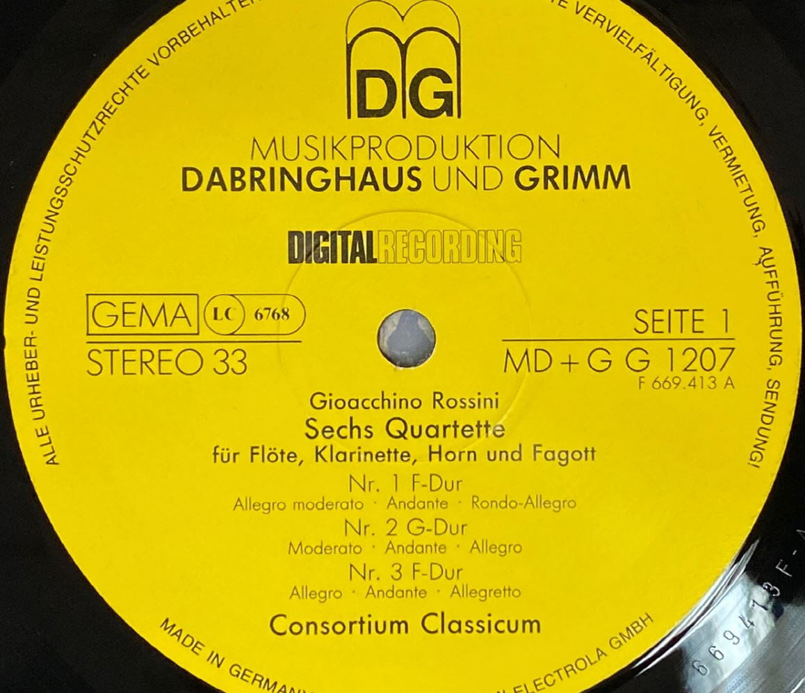 [LP] 콘소르티움 클라시쿰 - Consortium Classicum - Rossini Sechs Quartette Fur Flote LP [독일반]