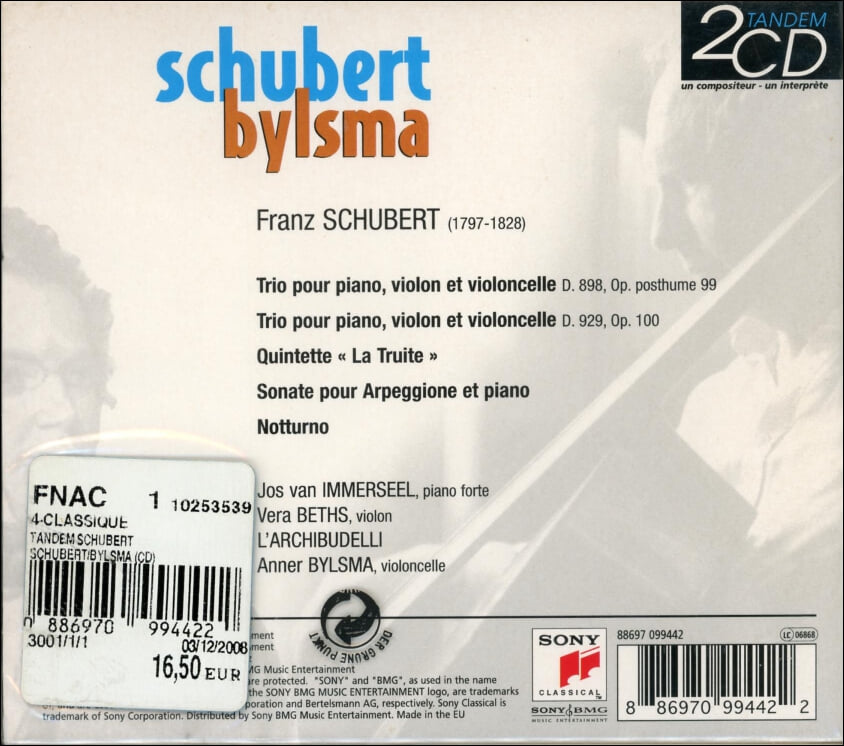 schubert :Schubert : Trio Pour Piano - 빌스마 (Anner Bylsma)(2CD)(EU발매)(미개봉)