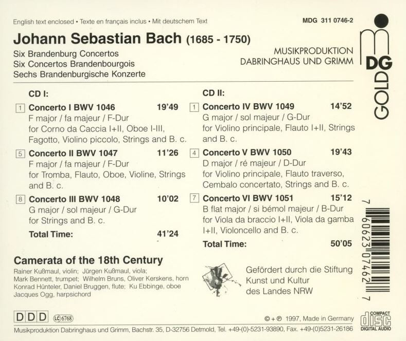 콘라트 휜텔러 - Konrad Hunteler - Bach Brandenburgische Konzerte Nr.1-6 2Cds [Gold] [독일발매] 