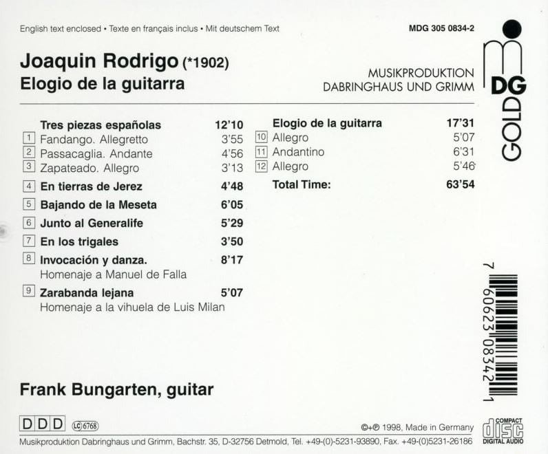 프랑크 분가르텐 - Frank Bungarten - Rodrigo ?Selected Guitar Works Elogio De La Guitarra [독일발매]