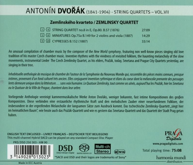 잼린스키 콰르텟 - Zemlinsky Quartet Dvorak String Quartets Nos.Op.80 [SACD] [E.U발매]