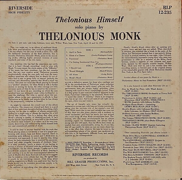 [LP] Thelonious Monk 셀로니어스 몽크 - Thelonious Himself