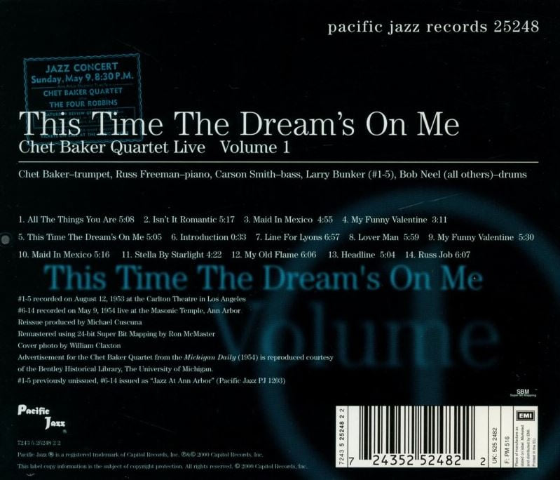 쳇 베이커 - Chet Baker - Live Volume 1 This Time The Dream's On Me [E.U발매]