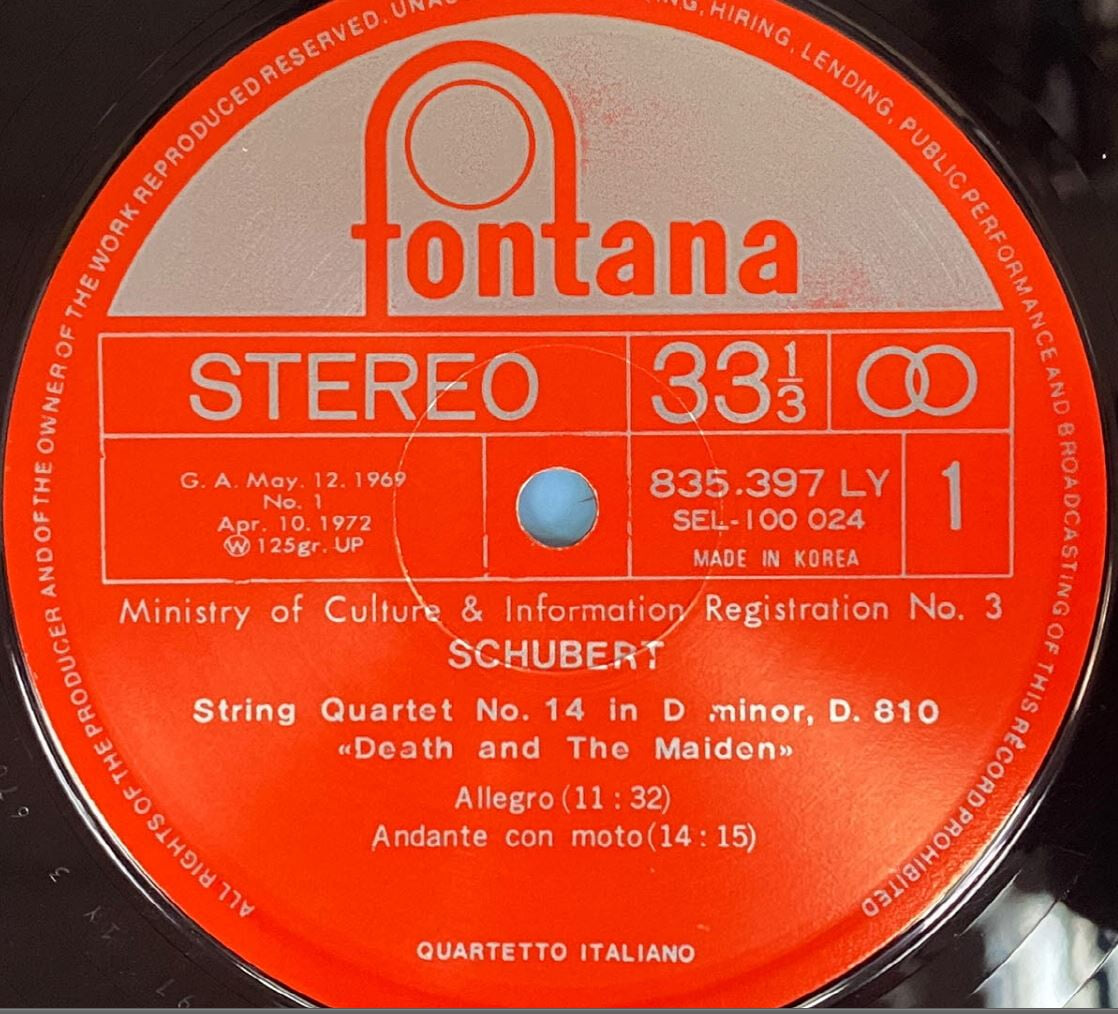 [LP] 이탈리아노 콰르텟 - Quartetto Italiano - Schubert String Quartets Death And The Maiden LP [성음-라이센스반]