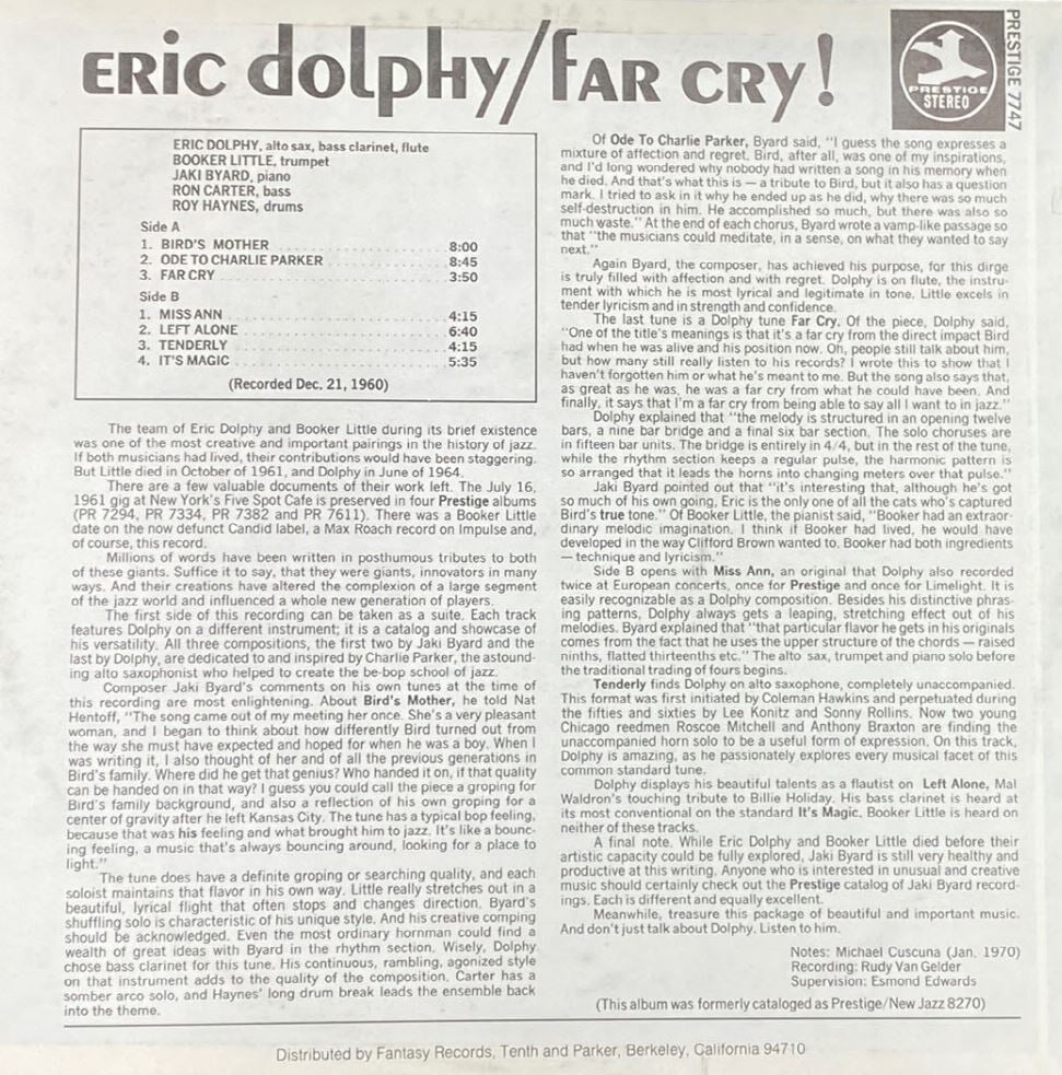 [LP] 에릭 돌피 - Eric Dolphy - Far Cry! LP [U.S반]