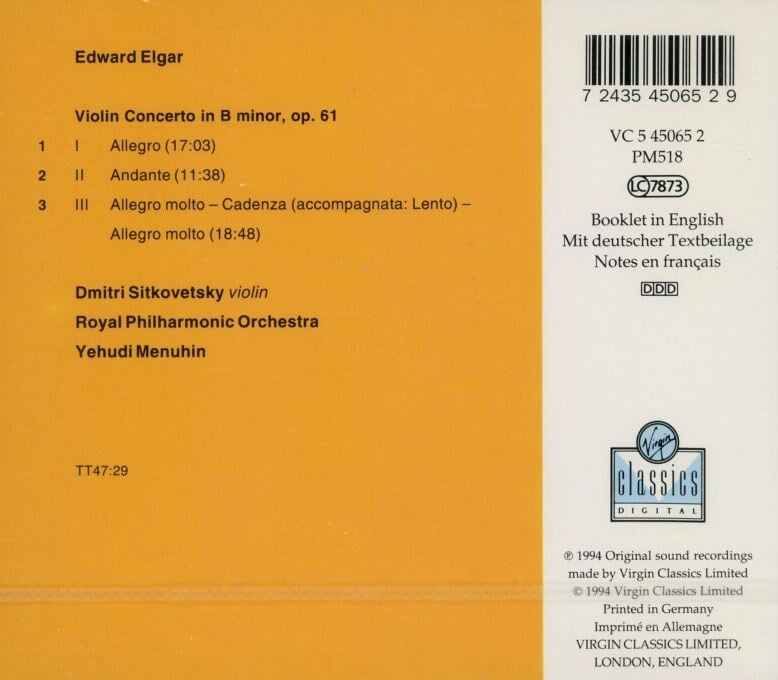 드미트리 시트코베츠키 - Dmitry Sitkovetsky - Elgar Violin Concerto Op.61 [미개봉] [독일발매]