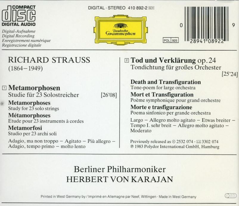 카라얀 - Karajan - R.Strauss Metamorphosen [독일발매]