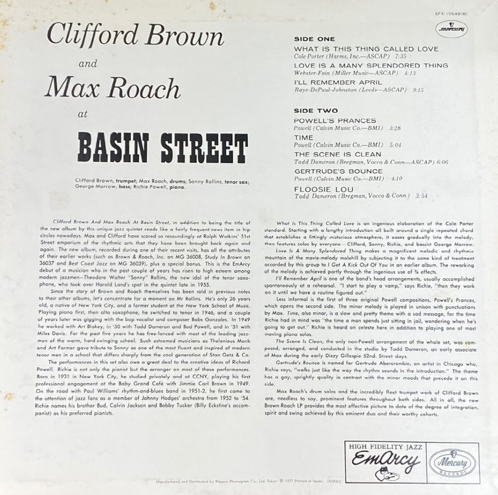 [LP] 클리포드 브라운,맥스 로치 - Clifford Brown,Max Roach - At Basin Street LP [일본반]