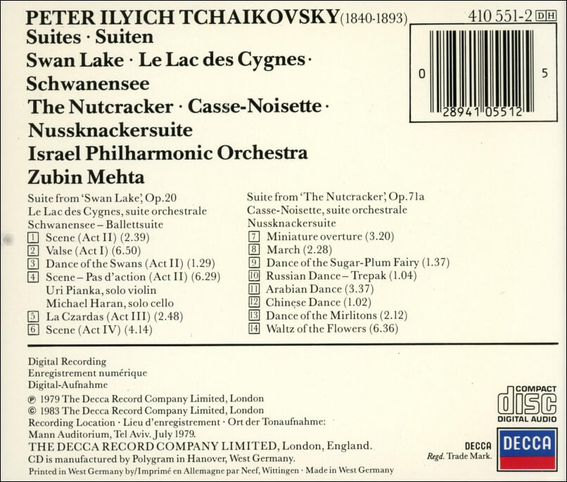 Tchaikovsky :Suites From Swan Lake & The Nutcracker - Zubin Mehta(주빈 메타)(독일발매)