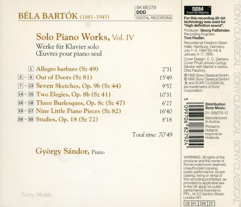 죄르지 산도르 - Gyorgy Sandor - Bartok Solo Piano Works | New Recordings Vol.4 [E.U발매]