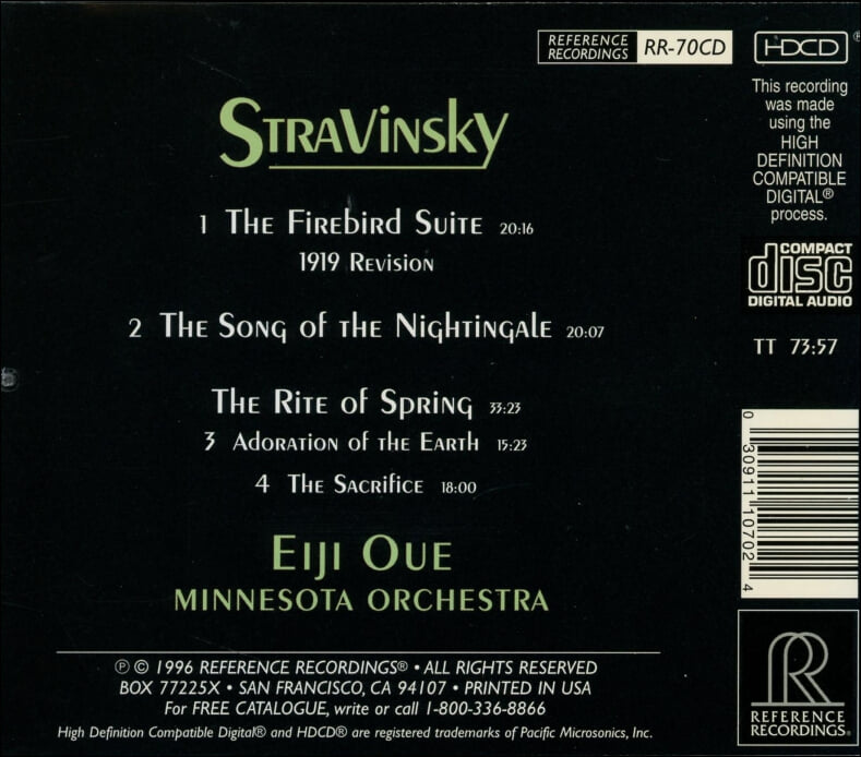 스트라빈스키 (Igor Stravinsky): NIghtingale ,The Firebird Suite ,The Rite of Spring - 오우에 (Eiji Oue)(US발매)(HDCD)