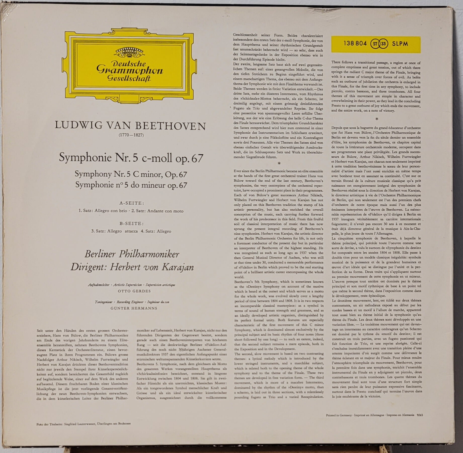 [LP] 65년 Beethoven Symphony 5 Karajan 베토벤 교향곡 5번 카라얀 [수입] 1965년