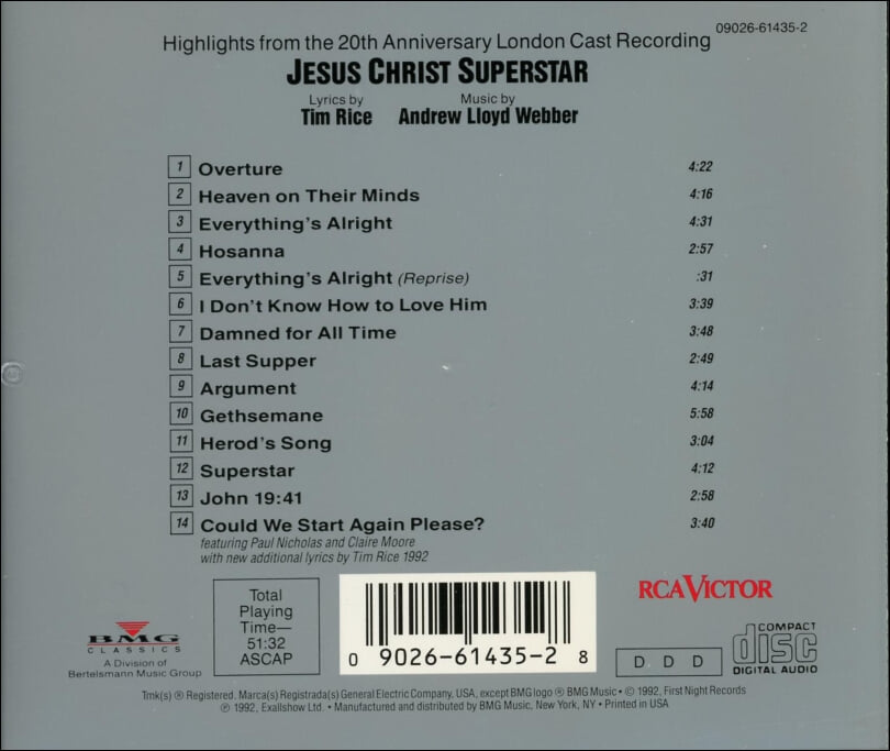 앤드류 로이드 웨버 - Jesus Christ Superstar 20주년 기념 음반 (US발매)