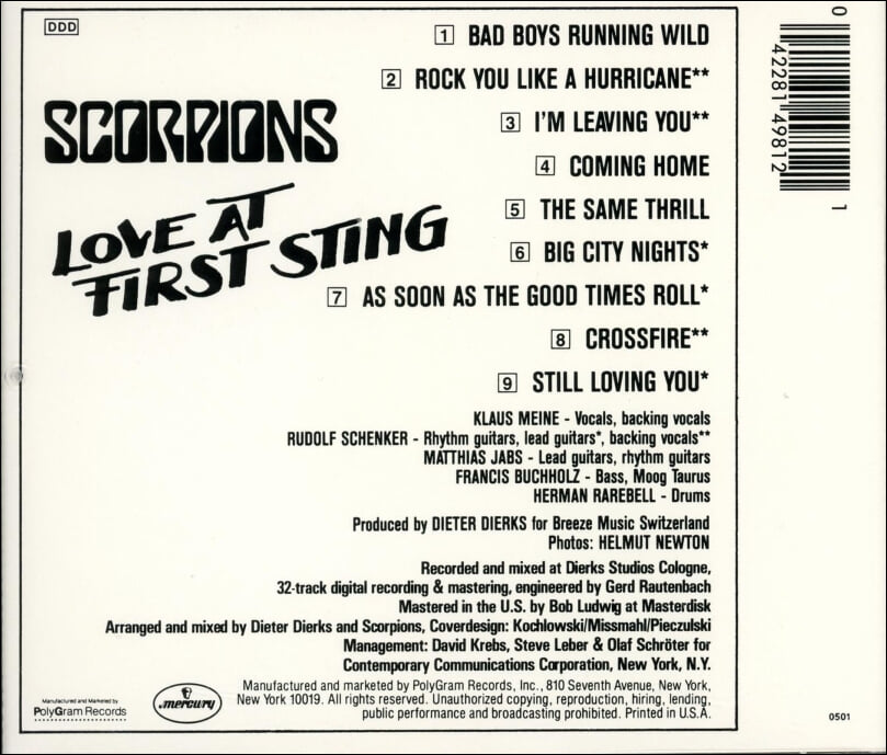 스콜피언스 (Scorpions) - Love At First Sting(US발매)