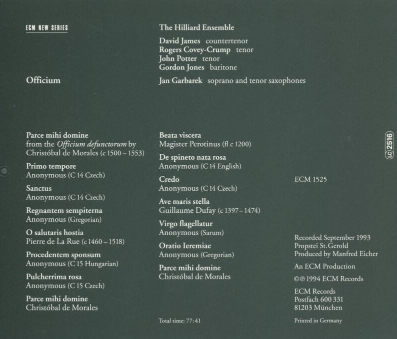 얀 가바렉,힐리어드 앙상블 - Jan Garbarek,The Hilliard Ensemble - Officium [독일발매] 