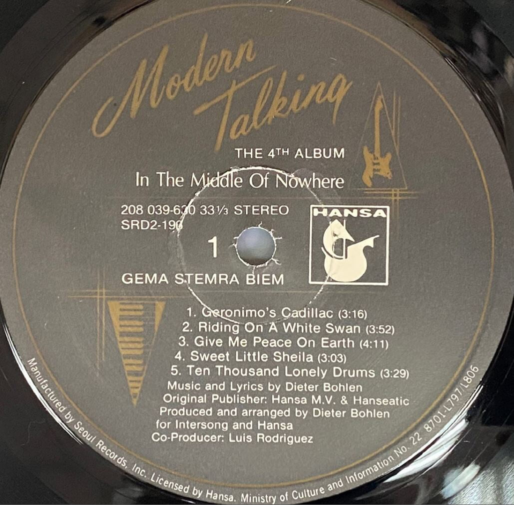 [LP] 모던 도킹 - Modern Talking - 4 In The Middle Of Nowhere LP [서울-라이센스반]