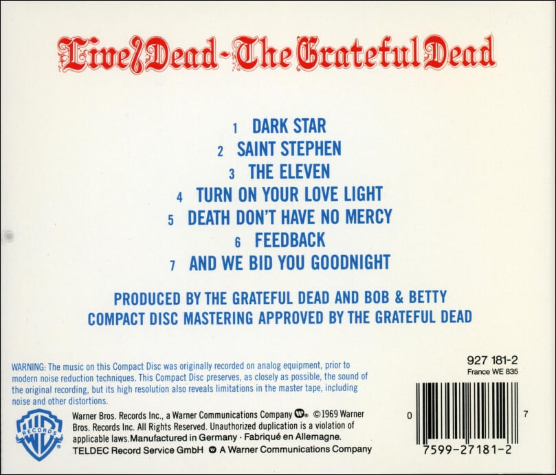 그레이트풀 데드 (Grateful Dead) -  Live/Dead (독일발매)