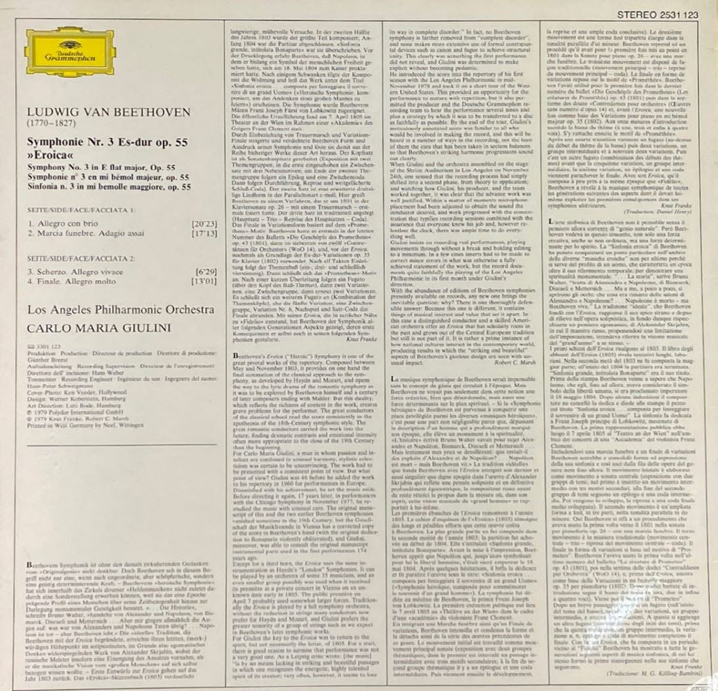 [LP] 줄리니 - Giulini - Beethoven Symphony No.3 in E Major, Op.55 Eroica LP [독일반]