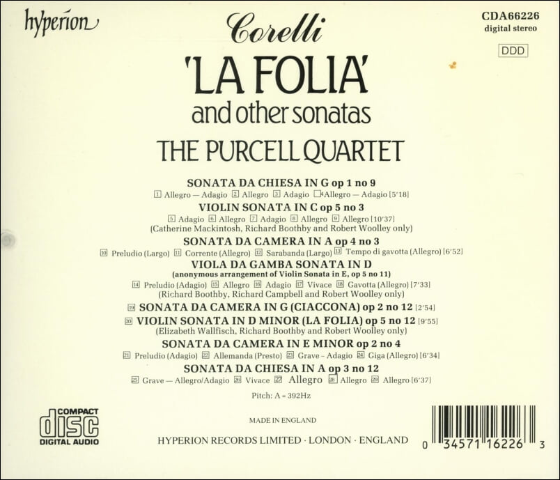 Corelli :  'La Folia' & Other Sonatas - 퍼셀 사중주단 (The Purcell Quartet) (UK발매)