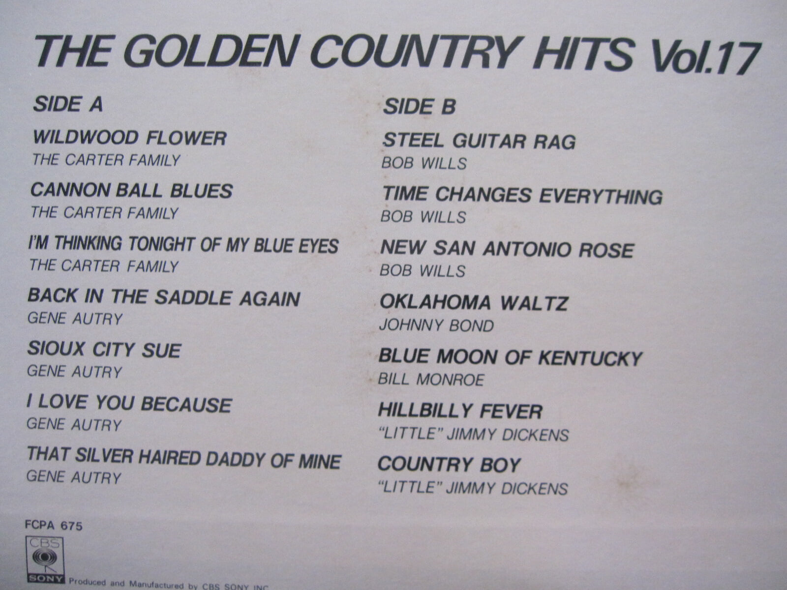 LP(수입) The Golden Country Hits Vol.17 - 카터 훼밀리/진 오트리/밥 윌스 외