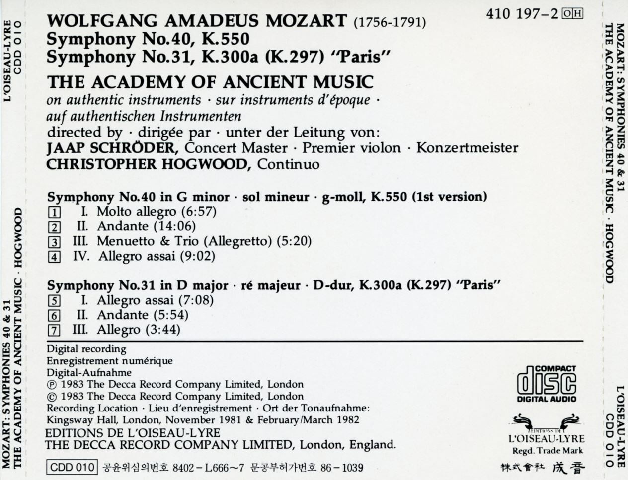 크리스토퍼 호그우드 - Christopher Hogwood - Mozart Symphony No.40,No.31