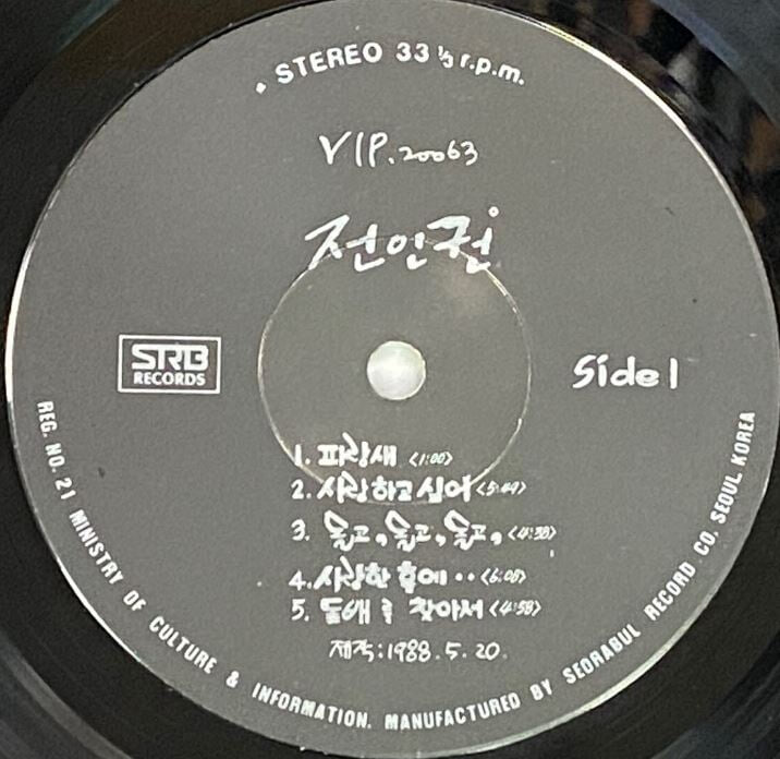 [LP] 전인권 - 3집 파랑새 , 아침이 밝아 올때까지 LP [서라벌레코드 VIP-20063]