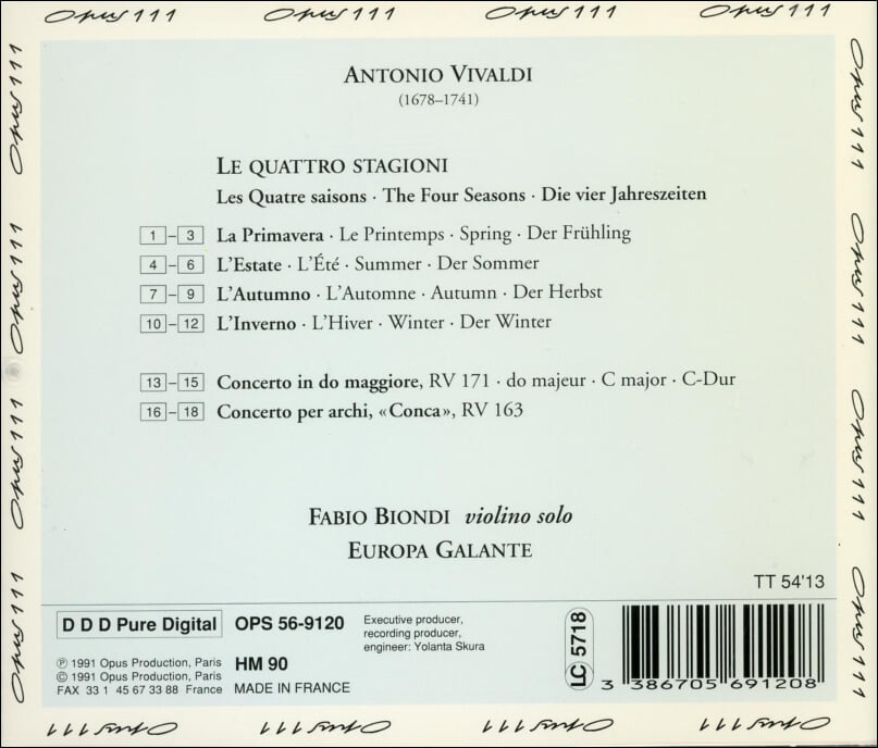 Vivaldi : 사계 (Le Quattro Stagioni) - 비온디 (Fabio Biondi) (France 발매)