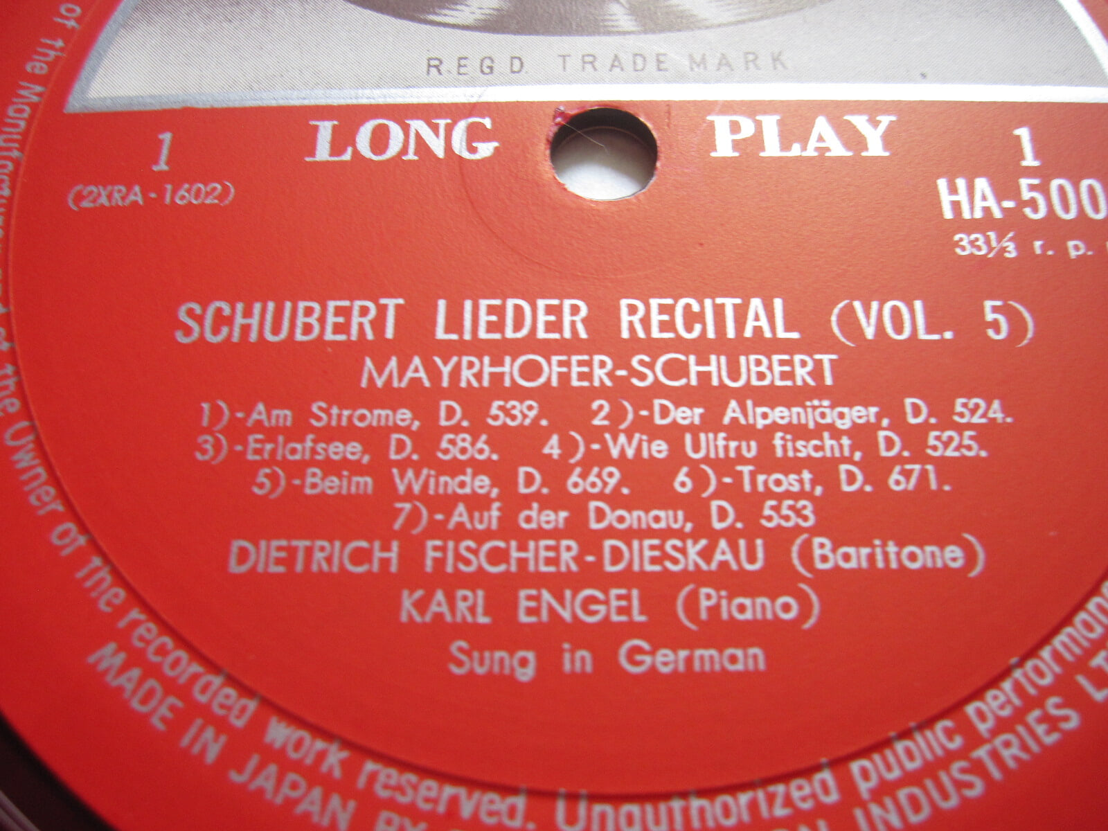 LP(수입) 슈베르트: Lieder Recital No.5 - 디트리히 피셔 디스카우