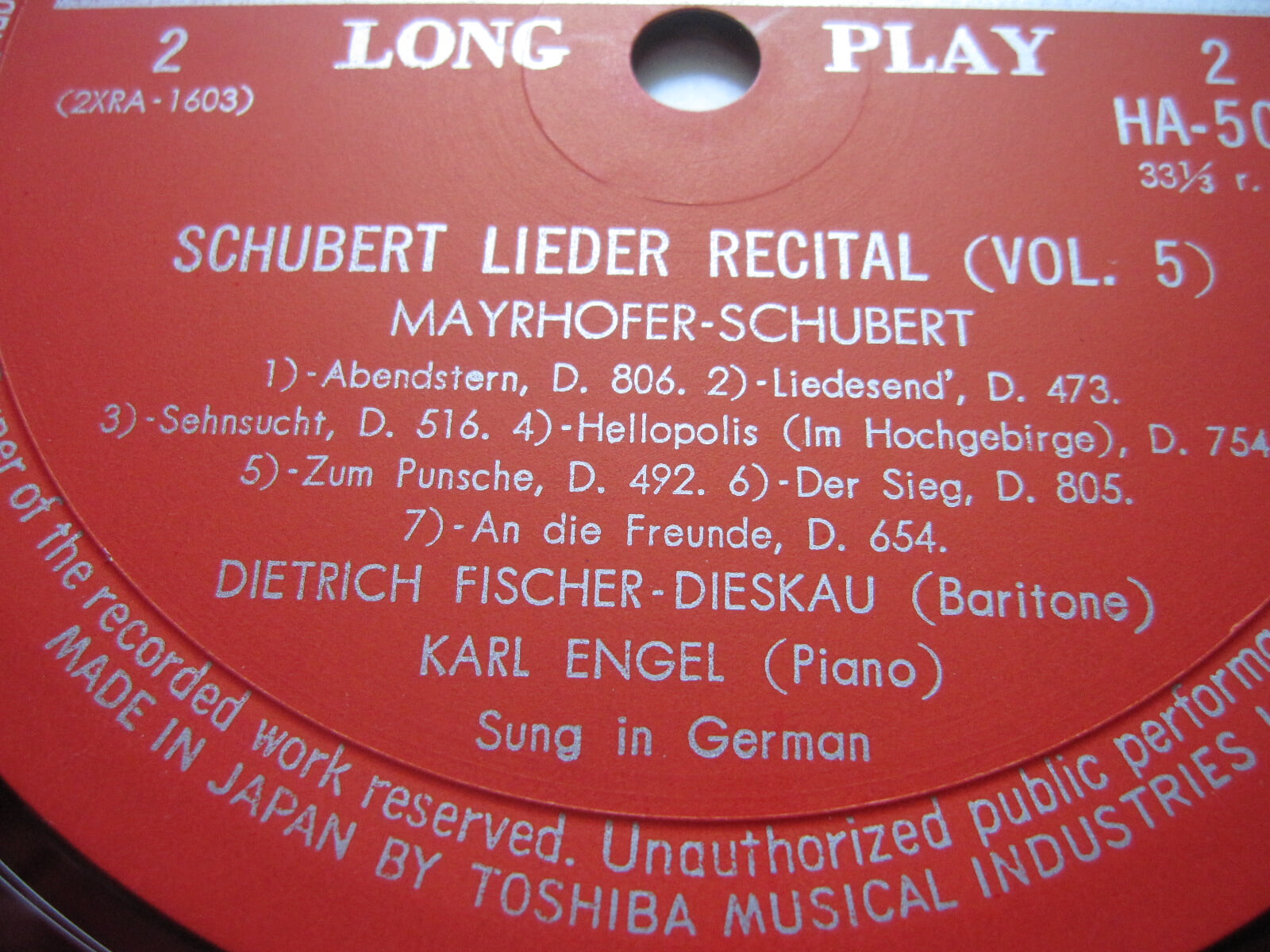 LP(수입) 슈베르트: Lieder Recital No.5 - 디트리히 피셔 디스카우