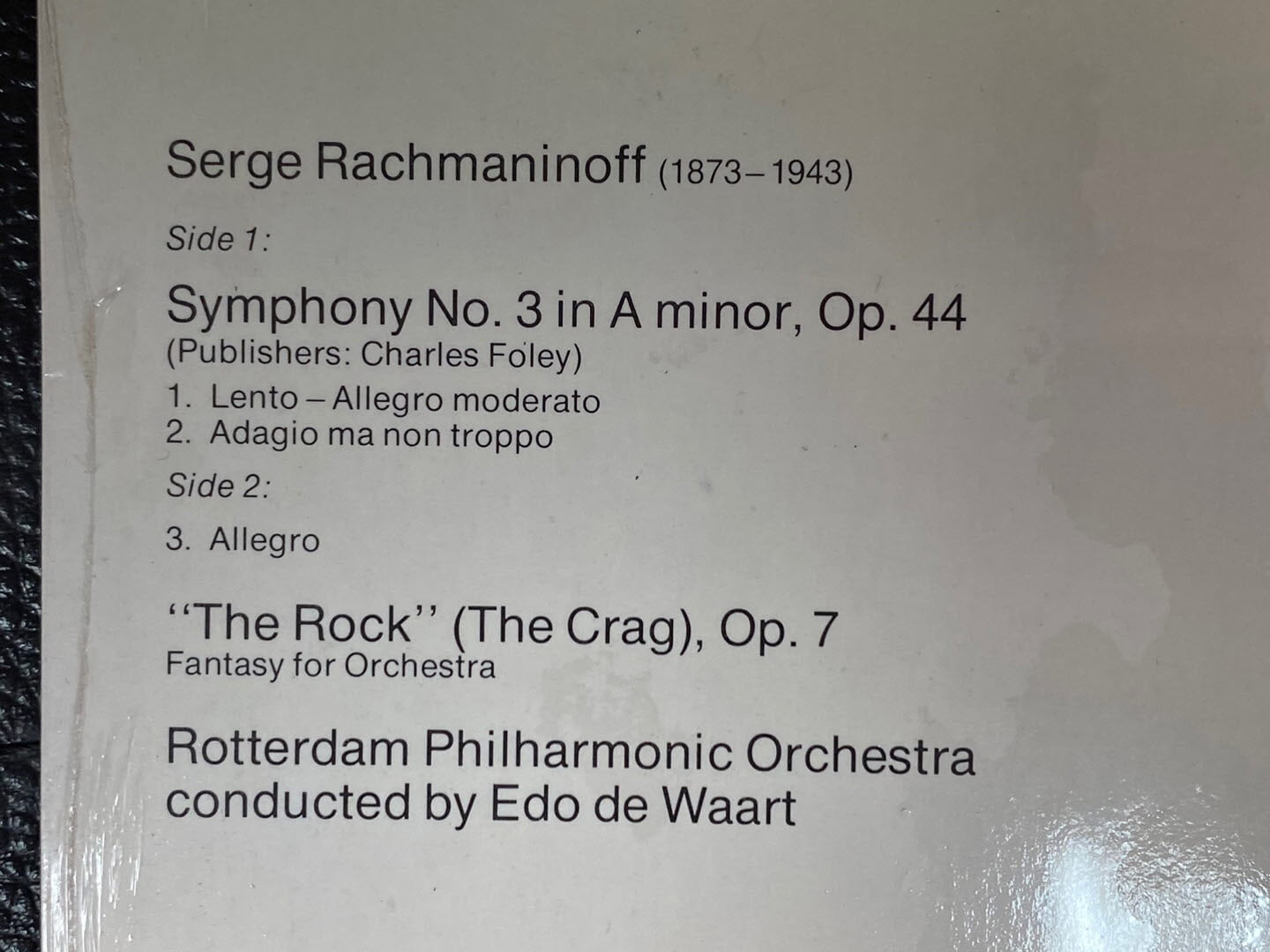 [LP] 에도 드 바르트 - Edo De Waart - Rachmaninoff Symphony No.3, The Rock LP [미개봉] [홀랜드반]