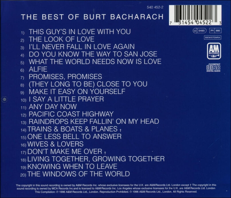 버트 바커락 (Burt Bacharach) - The Best of Burt Bacharach  (EU발매) 