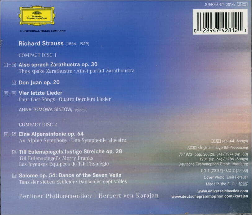 Strauss: Also Sprach Zarathustra Op. 30 - Karajan(EU발매)(2CD)