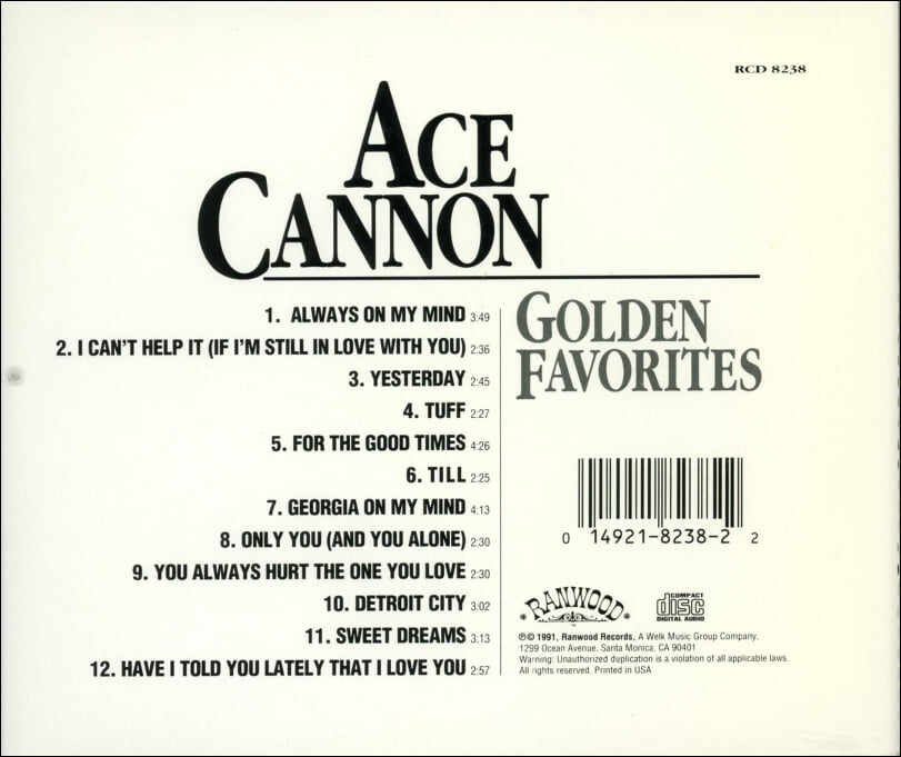 에이스 캐논 (Ace Cannon) - Golden Favorites(US발매)
