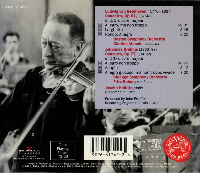 Beethoven , Brahms : Concertos - 하이페츠 (Jascha Heifetz)(US발매)