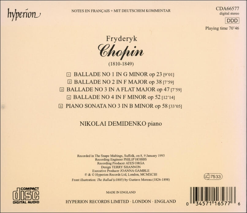 Chopin: Ballades 피아노 소나타 3번 - 데미덴코 (Nikolai Demidenko)(UK발매)