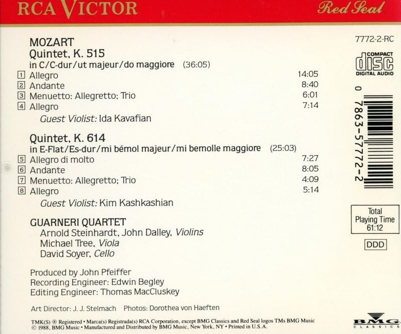 과르네리 콰르텟 - Guarneri Quartet - Mozart Complete Viola Quintets Volume 3 [U.S발매]