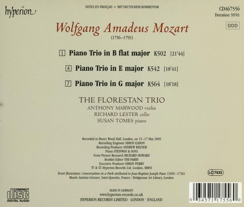 플로레스탄 트리오 - The Florestan Trio - Mozart Piano Trios, K502, K542 & K564 [독일발매] 