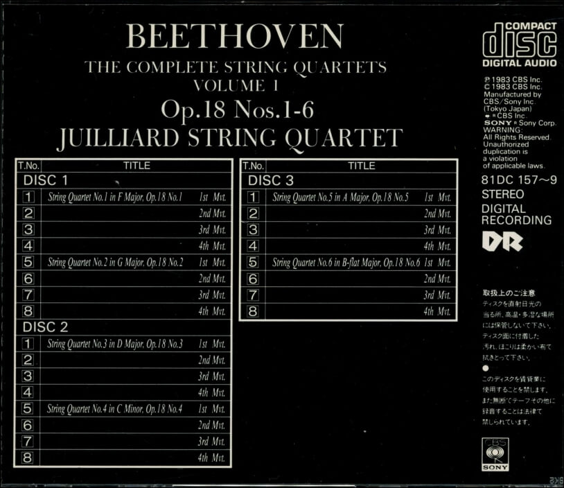 Beethoven : Die Fruhen Streichquartette Op. 18 Nos. 1-6 - 줄리어드 현악 사중주단 (Juilliard String Quartet)(3CD)(일본발매)