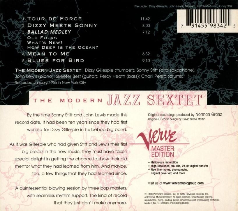 모던 재즈 섹스텟 - The Modern Jazz Sextet - Dizzy Gillespie, Sonny Stitt, John Lewis [디지팩] [E.U발매] 