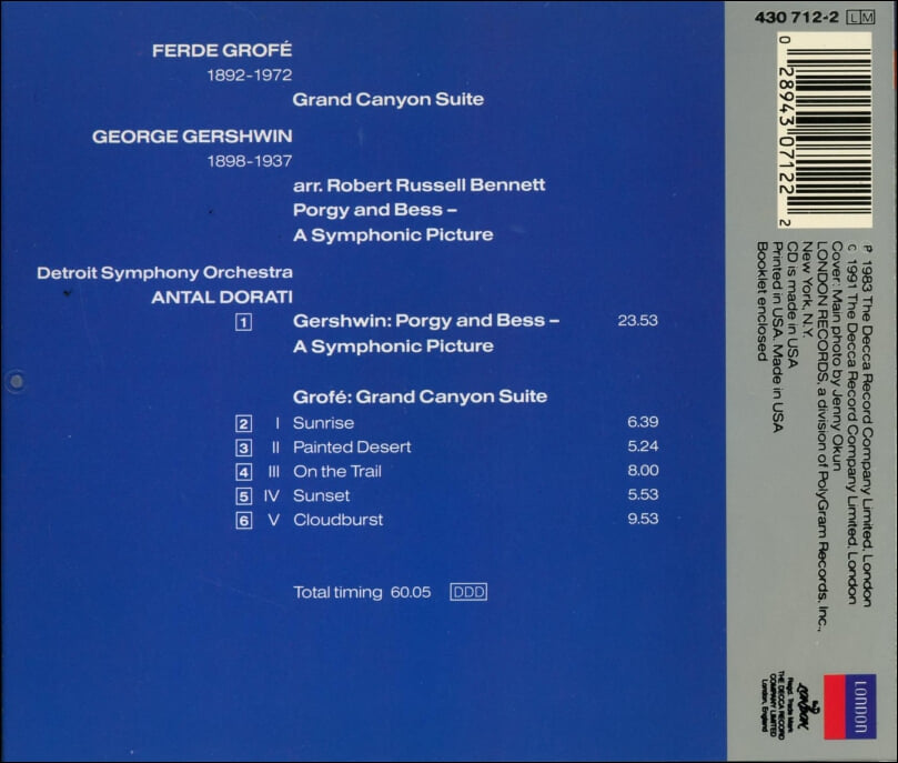 Grofe , Gershwin : Grand Canyon Suite , Porgy And Bess - 도라티 (Antal Dorati) (US발매)