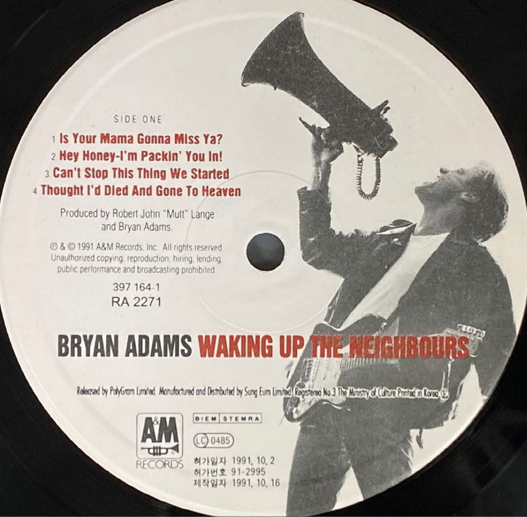 [LP] 브라이언 아담스 - Bryan Adams - Waking Up The Neighbours 2Lps [성음-라이센스반]