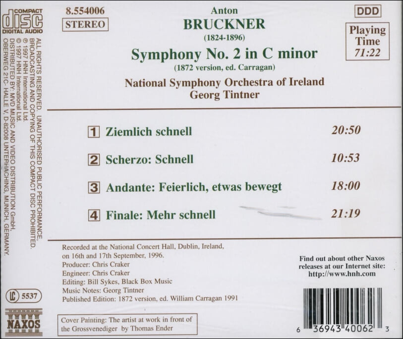 Bruckner: Symphony No. 2 - 틴트너 (Georg Tintner)(유럽발매)(미개봉)