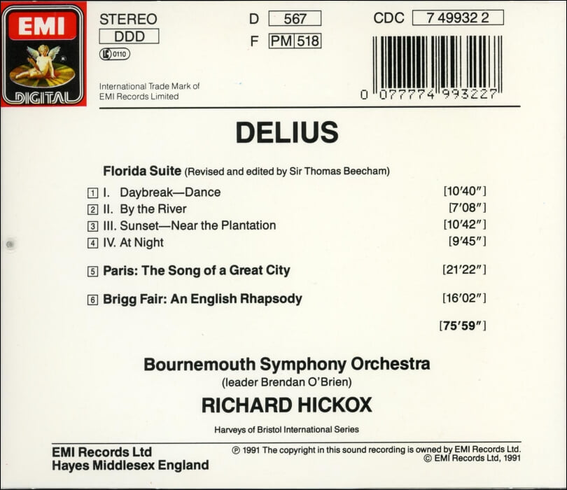 Delius : Paris: The Song Of A Great City -  히콕스 (Richard Hickox) (UK발매)