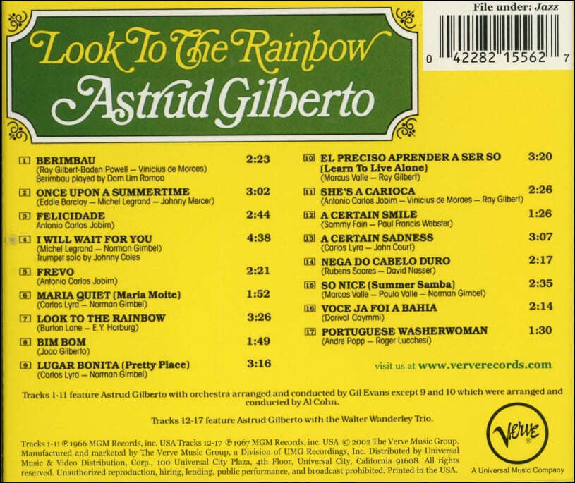 아스트루드 지우베르투 (Astrud Gilberto) - Look To The Rainbow(US발매)