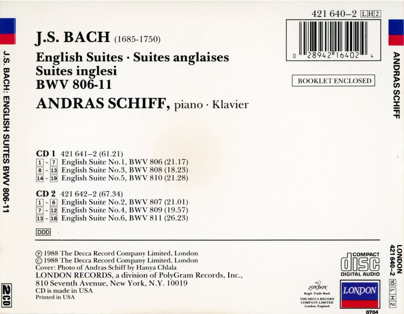 안드라스 쉬프 - Andras Schiff - Bach English Suites BWV 806-11 2Cds [U.S발매]