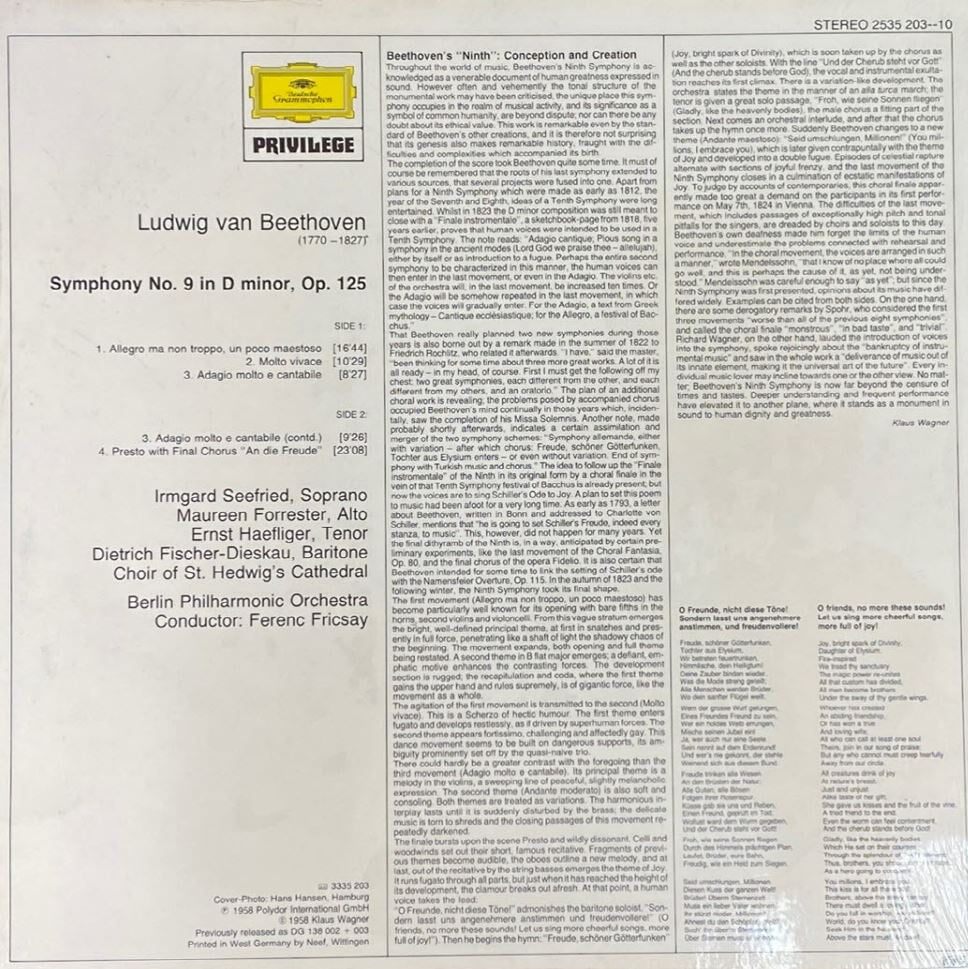 [LP] 페렌츠 프리차이 - Ferenc Fricsay - Beethoven Symphony No.9 Choral LP [미개봉] [독일반]